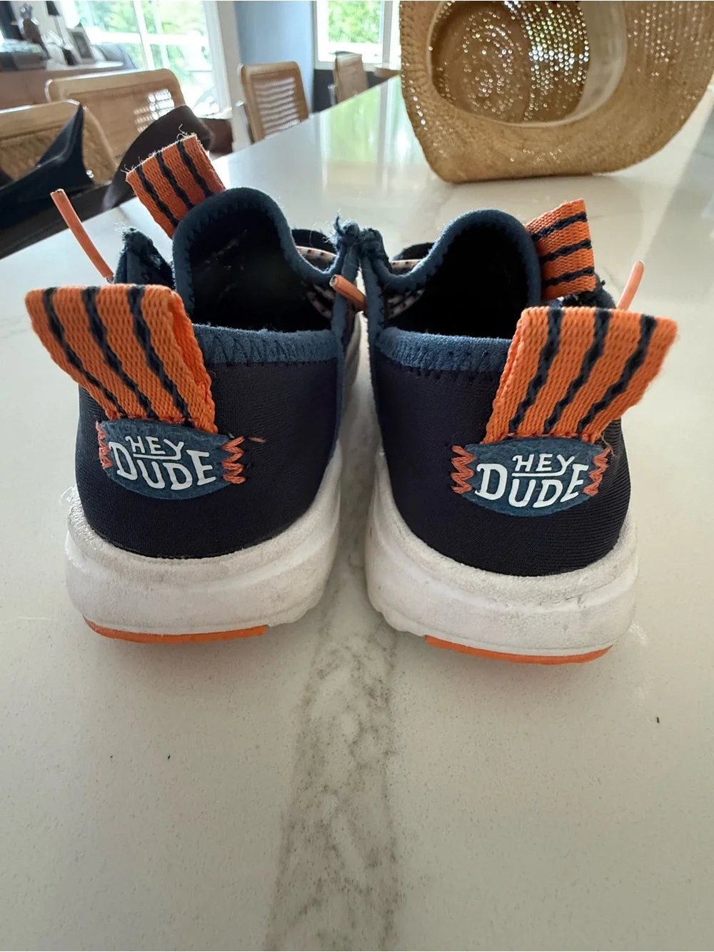 Hey Dude Toddler 7 Navy and Orange Casual Slip-On Sneakers